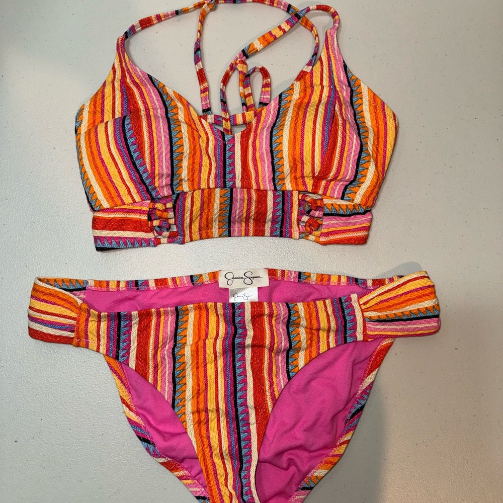 Jessica Simpson Colorful Striped Bikini Set